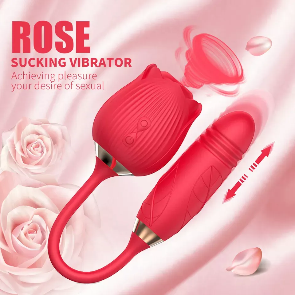 Rose Sucking Clit Vibrator Dildo Thrusting G-spot Massager Sex Toys for Women