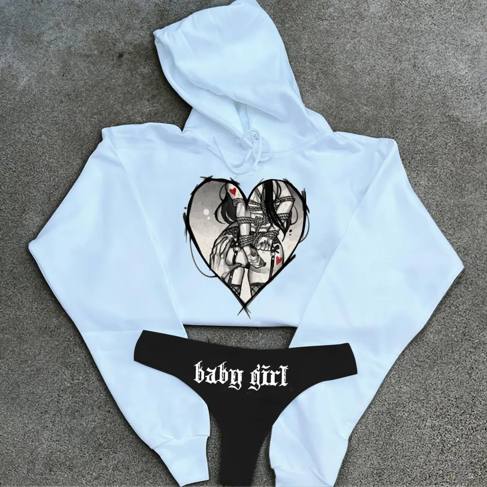 Baby Girl Printed Women's Cropped Hoodie & Thong Sets