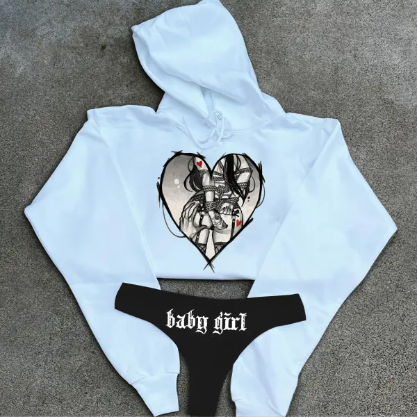 Baby Girl Printed Women's Cropped Hoodie & Thong Sets