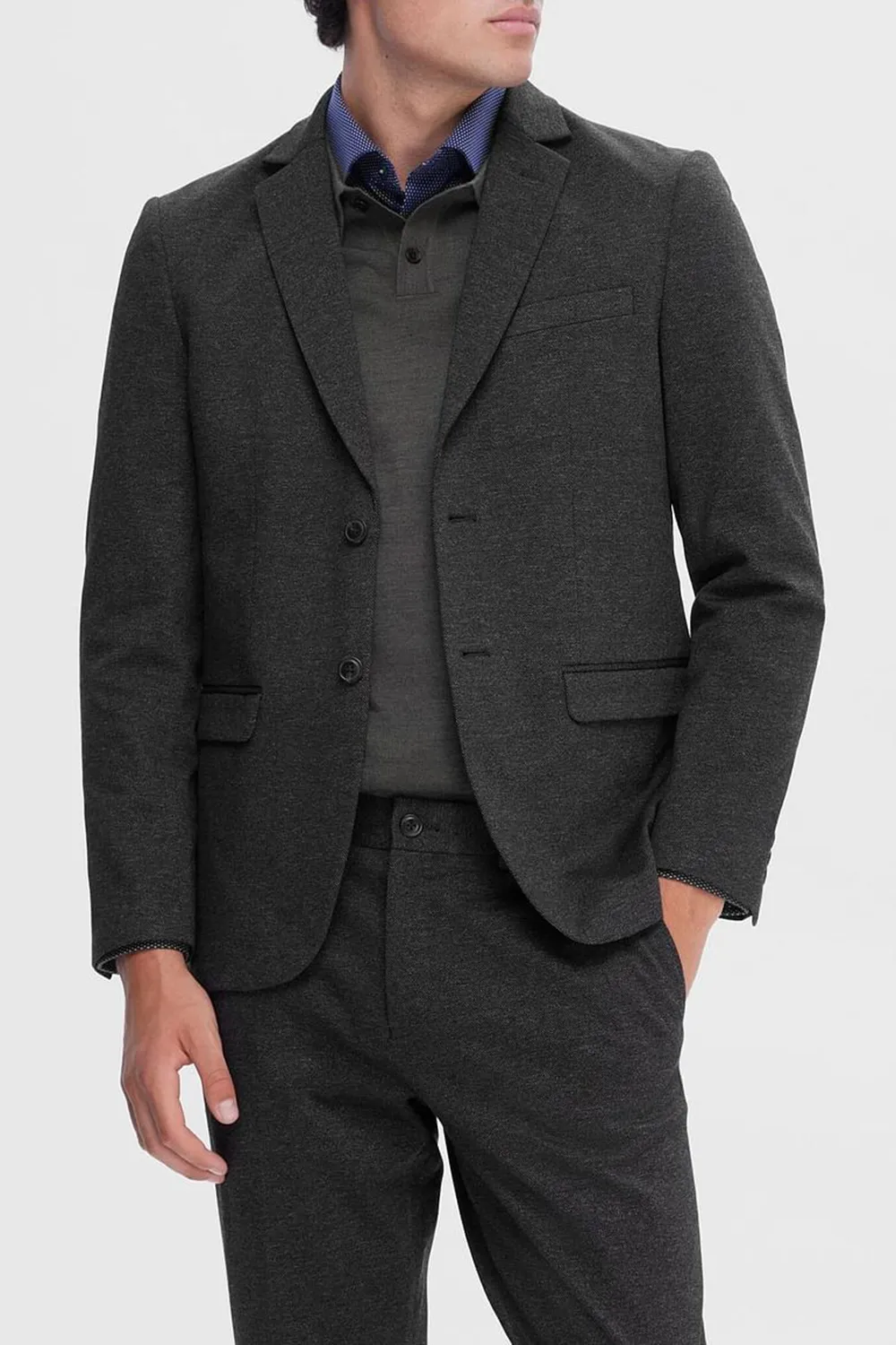 Dark Green Woven Slim Suit-Set Blazer