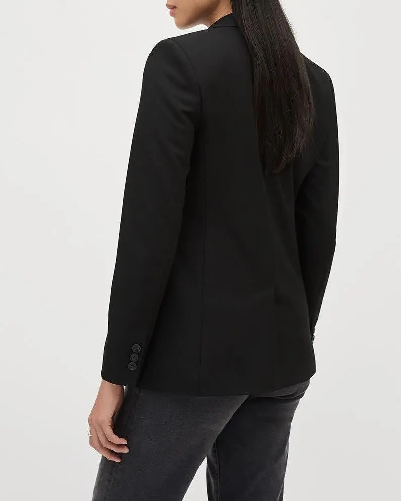 Black One-Button Wool-Blend Blazer