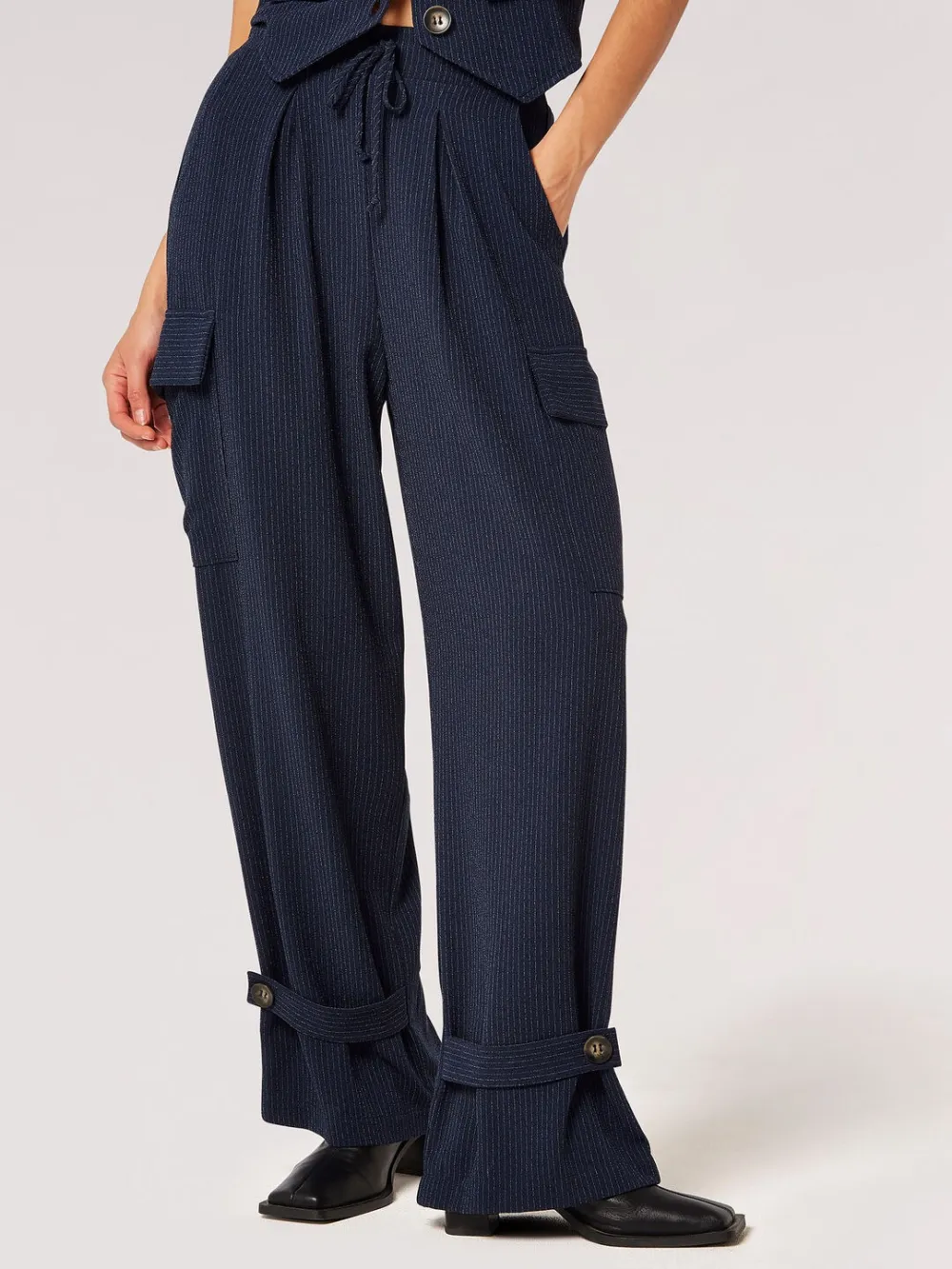 Textured Pinstripe Cargo Trousers