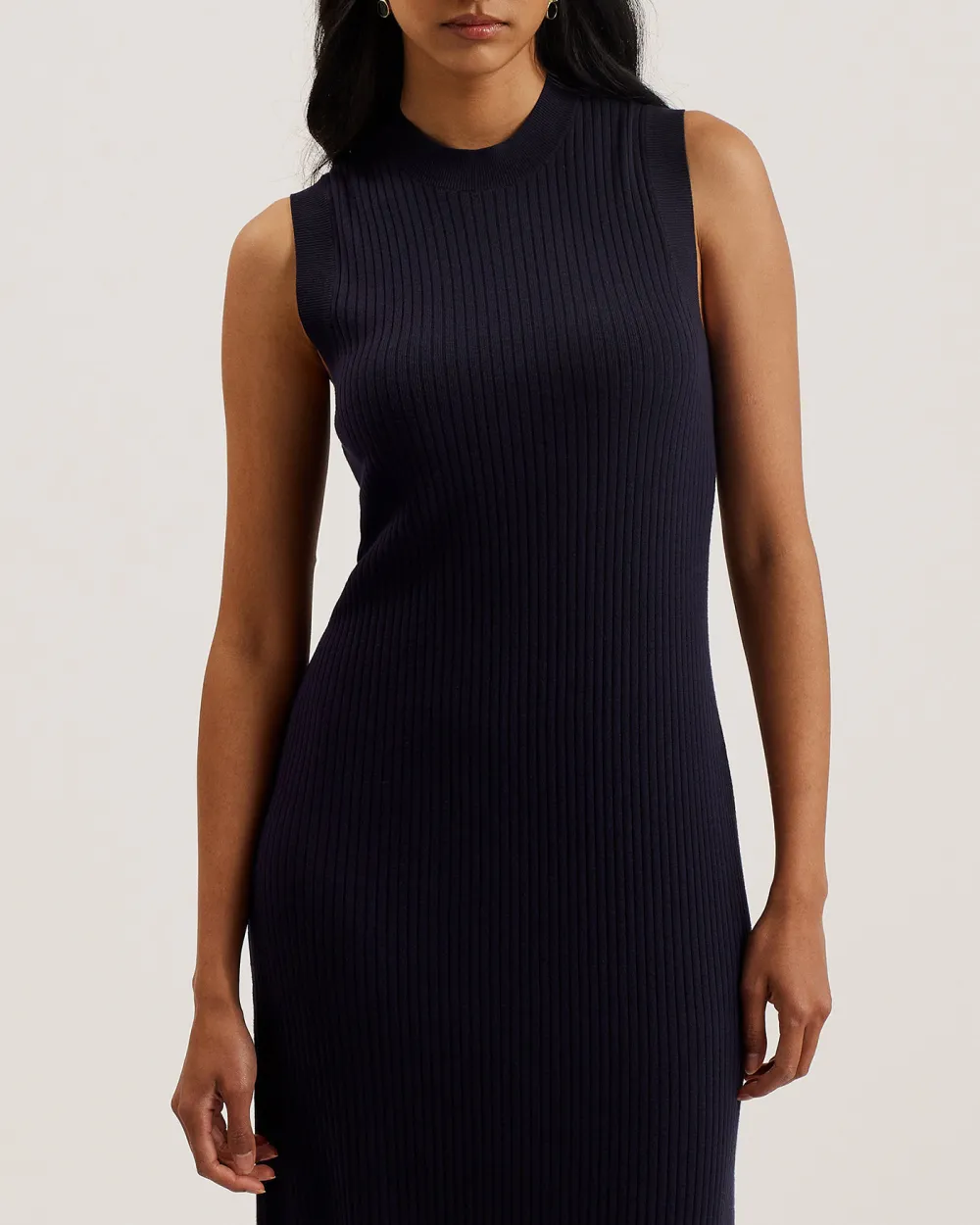 Sandiii Ribbed Crew Neck Knitted Column Maxi Dress Navy