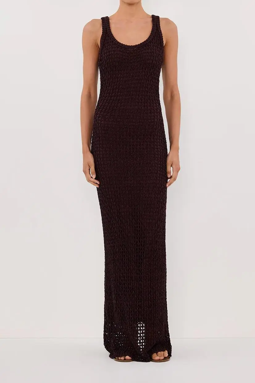 TESS CHOC CROCHET MAXI DRESS