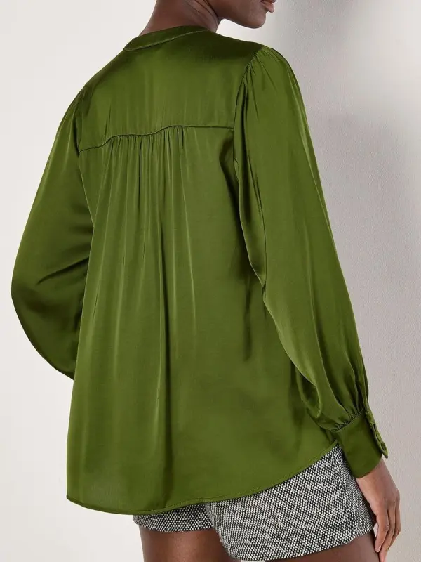 Balloon Sleeve Satin Blouse