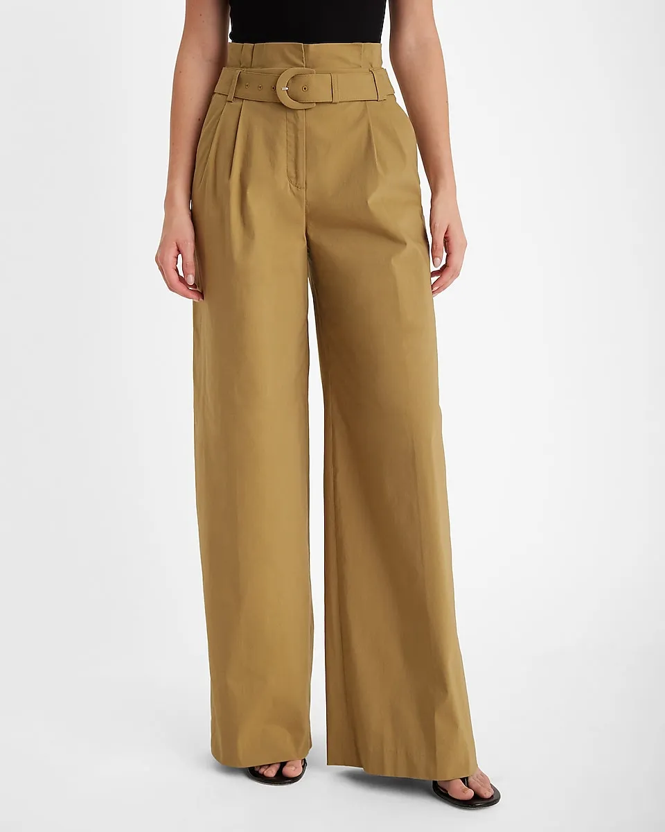 Super High Waisted Belted Paperbag Wide Leg Pant