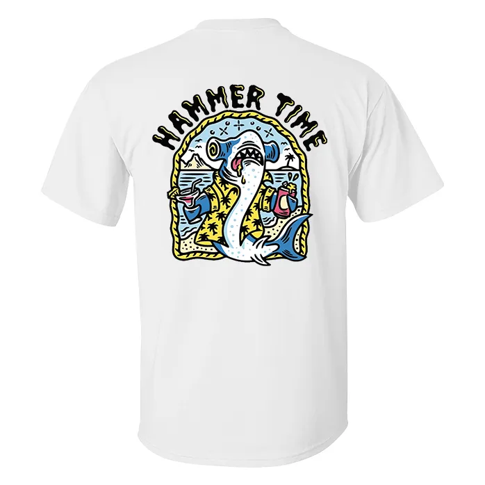 Designer letter shark print loose T-shirt