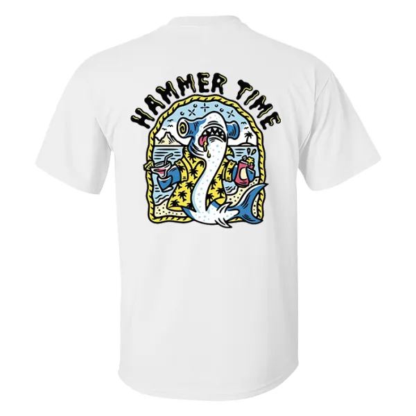 Designer letter shark print loose T-shirt