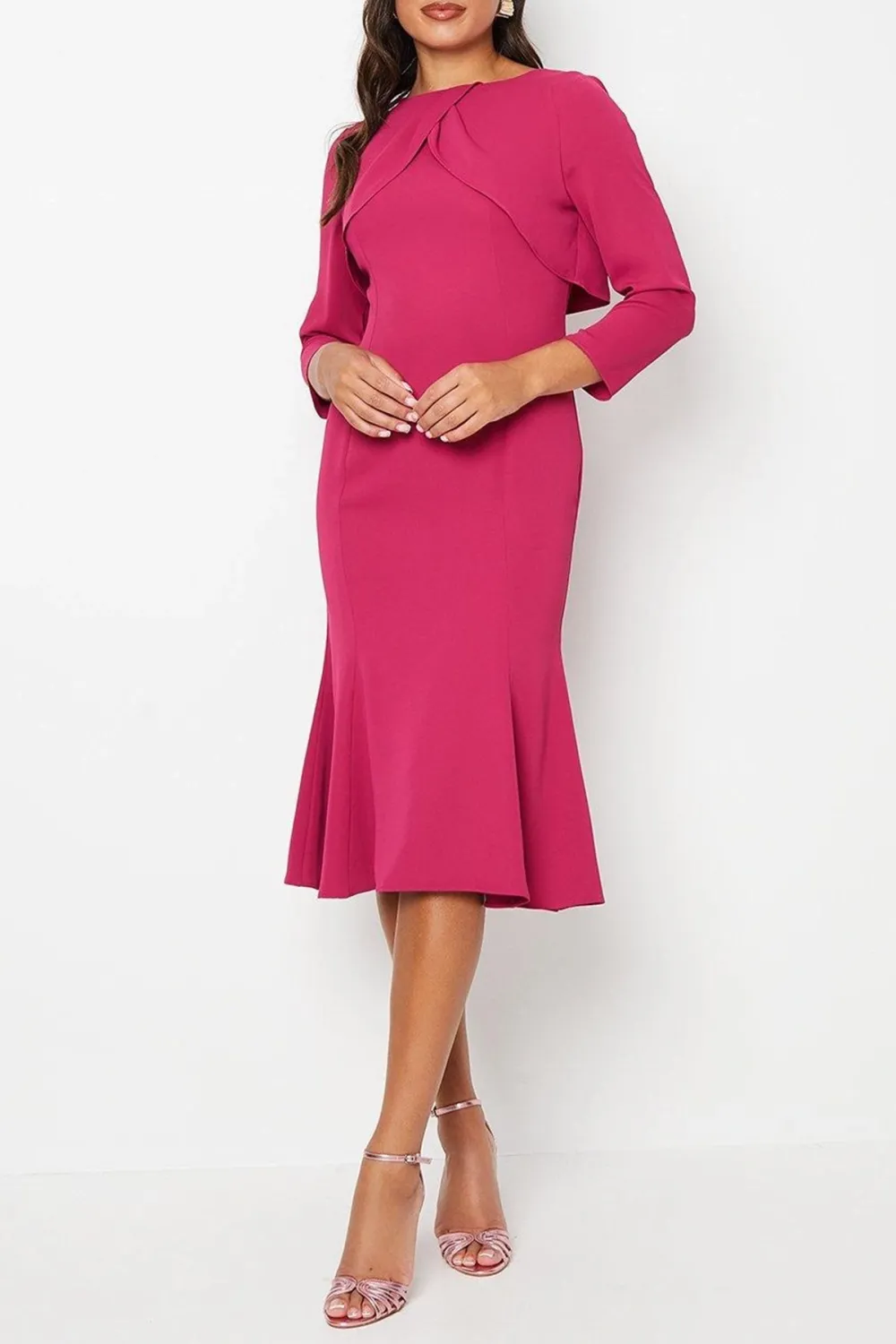 Tulip Bodice Long Sleeve Midi Dress