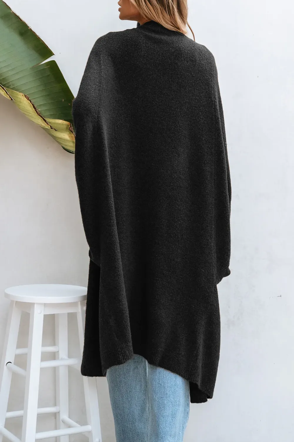 Black Open Front Dolman Sleeve Duster Cardigan