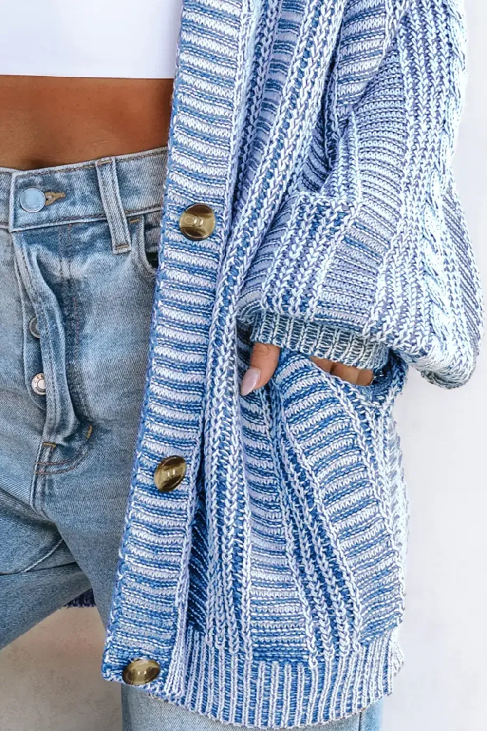 Blue Cable Knit Cardigan