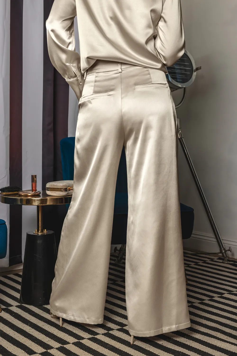 Champagne Satin Pleated Trousers