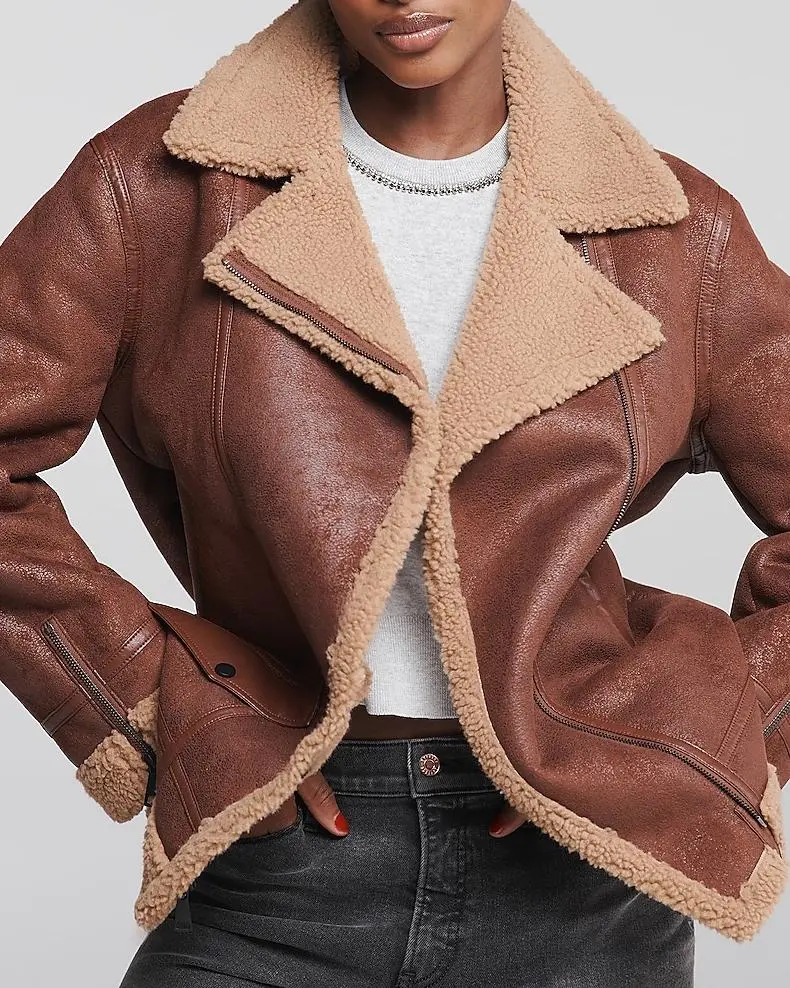 Faux Suede Sherpa Moto Jacket