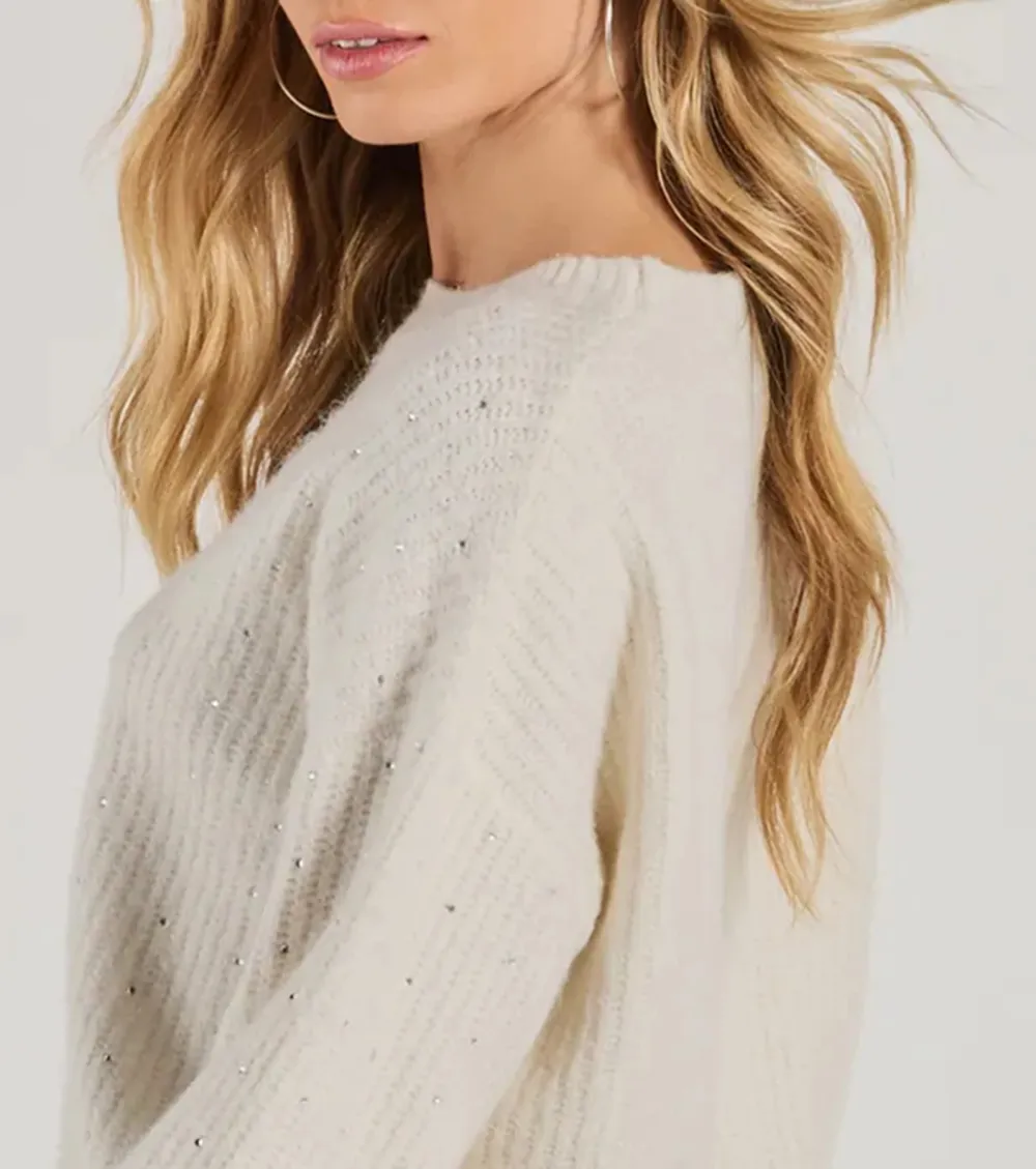 Cozy Sparkle Rhinestone Ribbed Knit Sweater