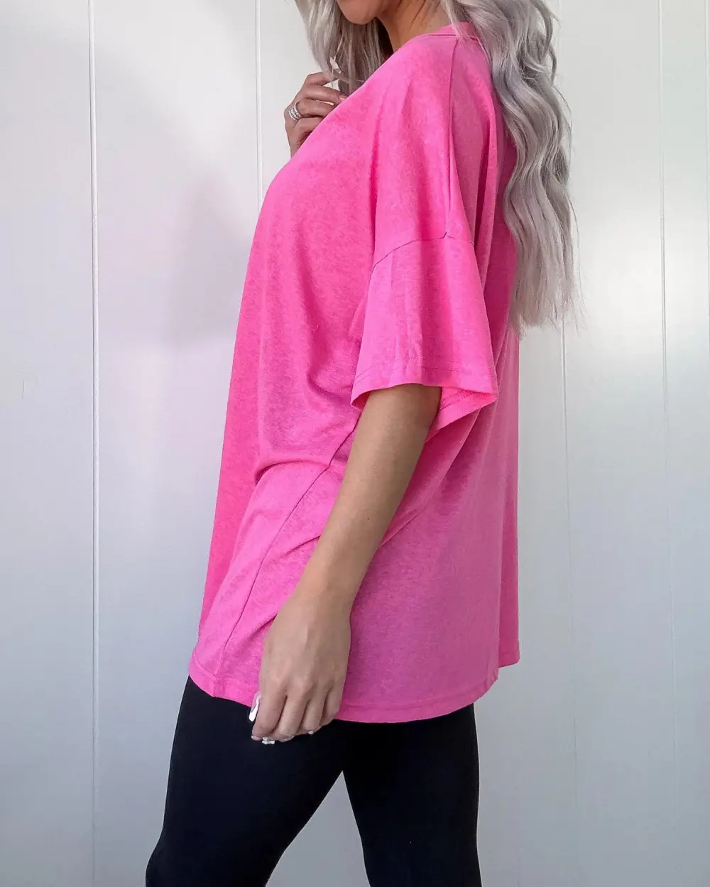 Ethereal Edge V-Neck Tee - Barbie Pink