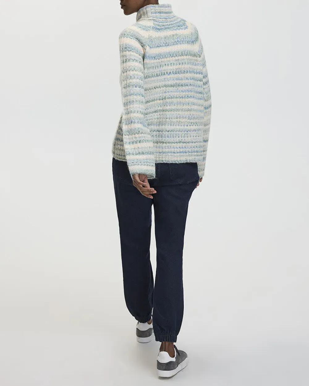 Long-Sleeve Turtle-Neck Herringbone Sweater