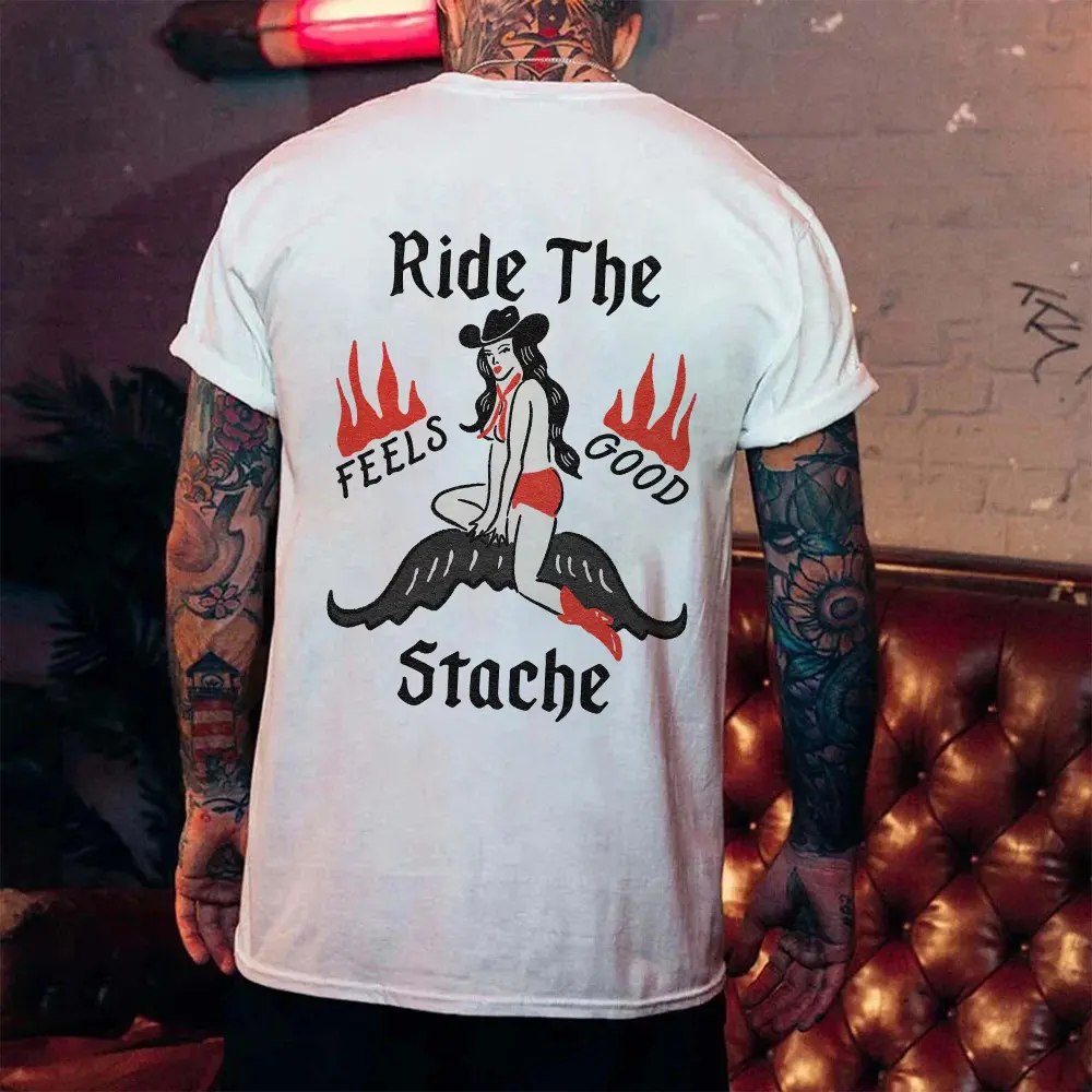 Ride The Stache Feels Good Printed Men's T-shirt
