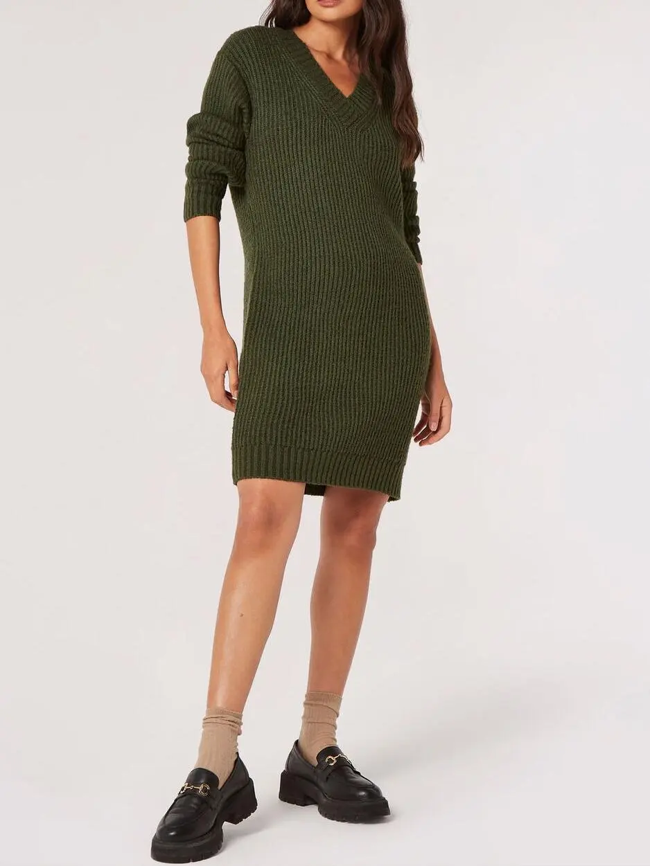 Ribbed Knit Jumper Mini Dress