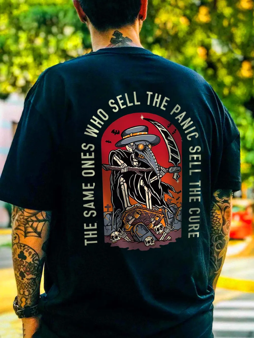 The Same Ones Who Sell The Panic Sell The Cure Plague Doctor Printed Men's T-shirt