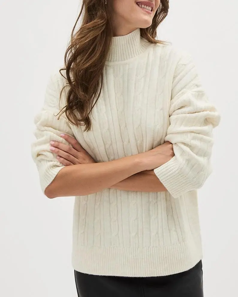 Long-Sleeve Mock-Neck Sweater With Cable Stitches