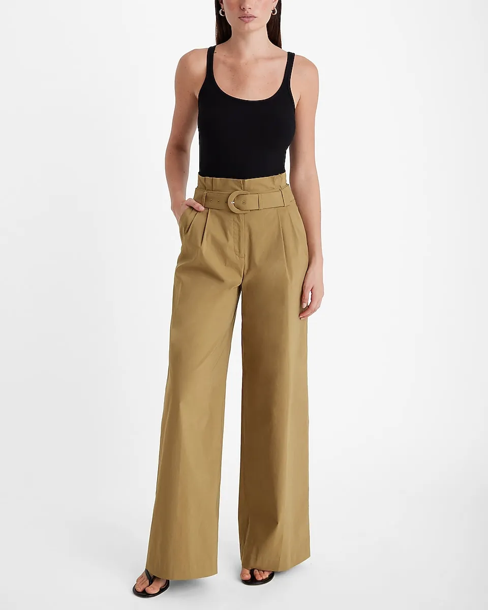 Super High Waisted Belted Paperbag Wide Leg Pant