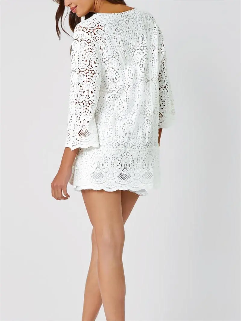 White Cotton Crochet Tunic Top