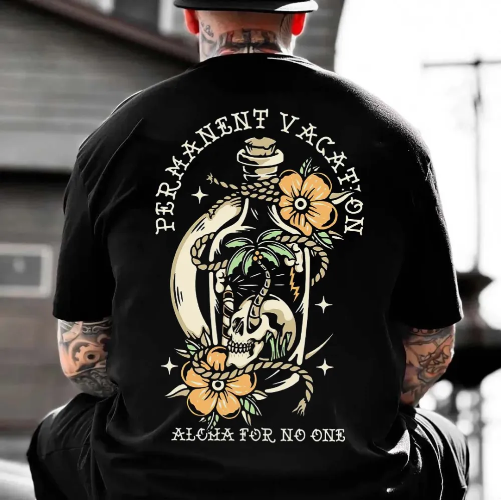 Permanent Vacation Aloha For No One Printed Men's T-shirt
