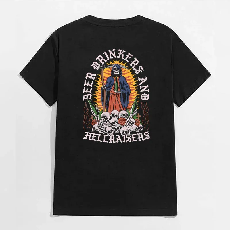 BEER DRINKERS AND HELL RAISERS Casual Black Print  Men's T-shirt