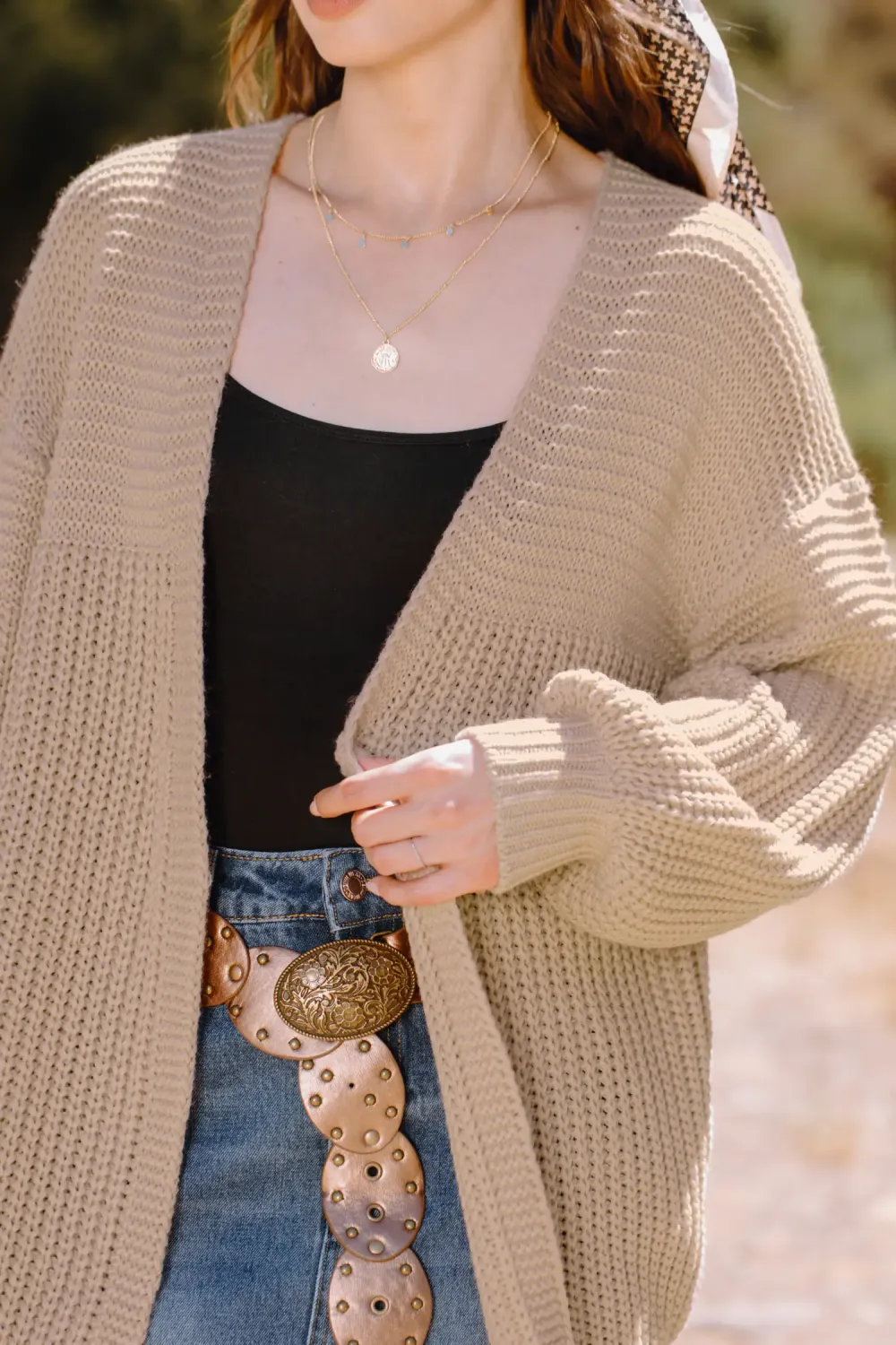 Khaki Long Sleeve Open Front Cardigan