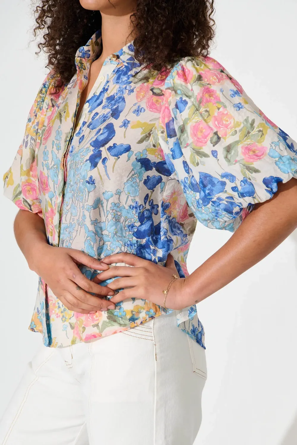 Floral Print Half Sleeve Button Up Shirt