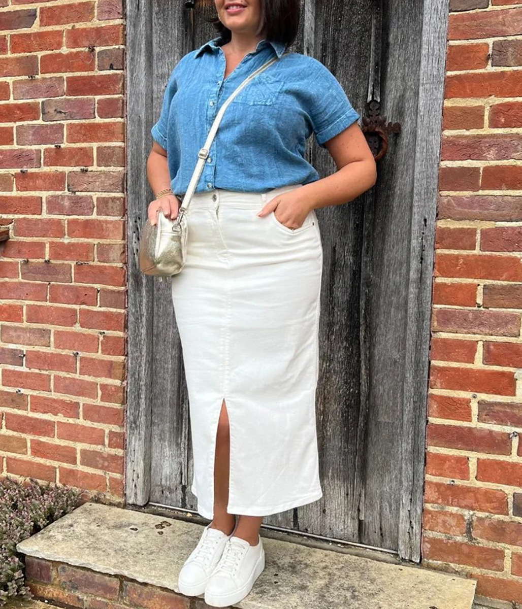 Off White Denim Midi Skirt