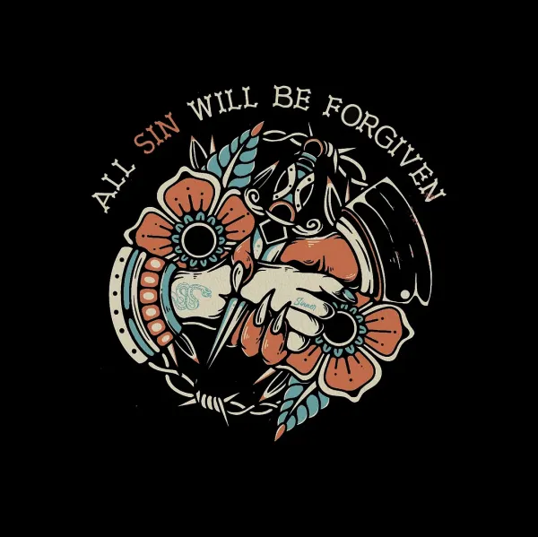 ALL SIN WILL BE FORGIVEN Shake Hands Graphic Black Print Hoodie