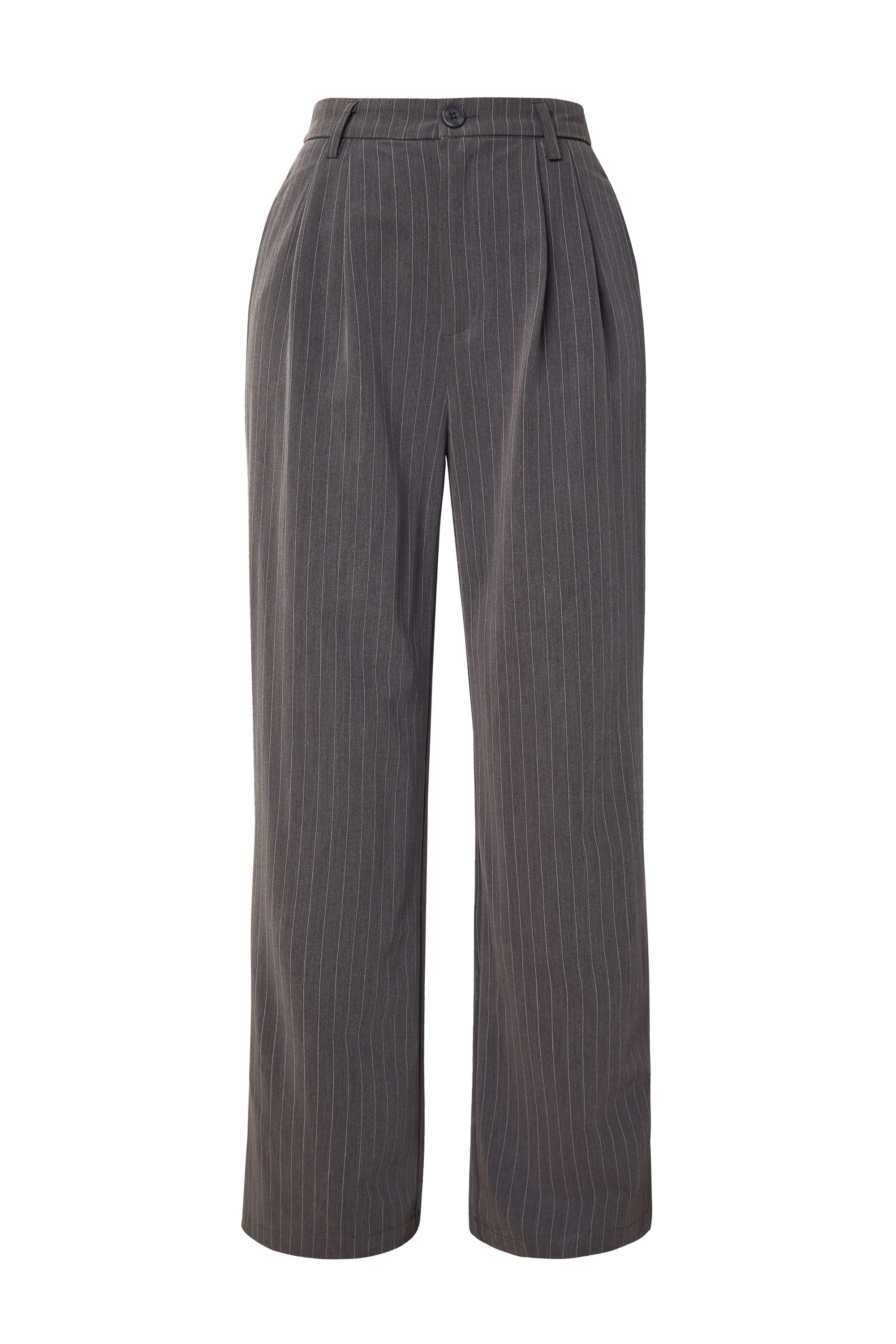 Gray Pinstripe Relaxed Straight Leg Pants