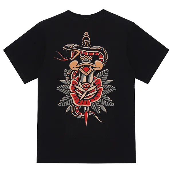 Snake Dagger Floral Vintage Print Men's T-shirt
