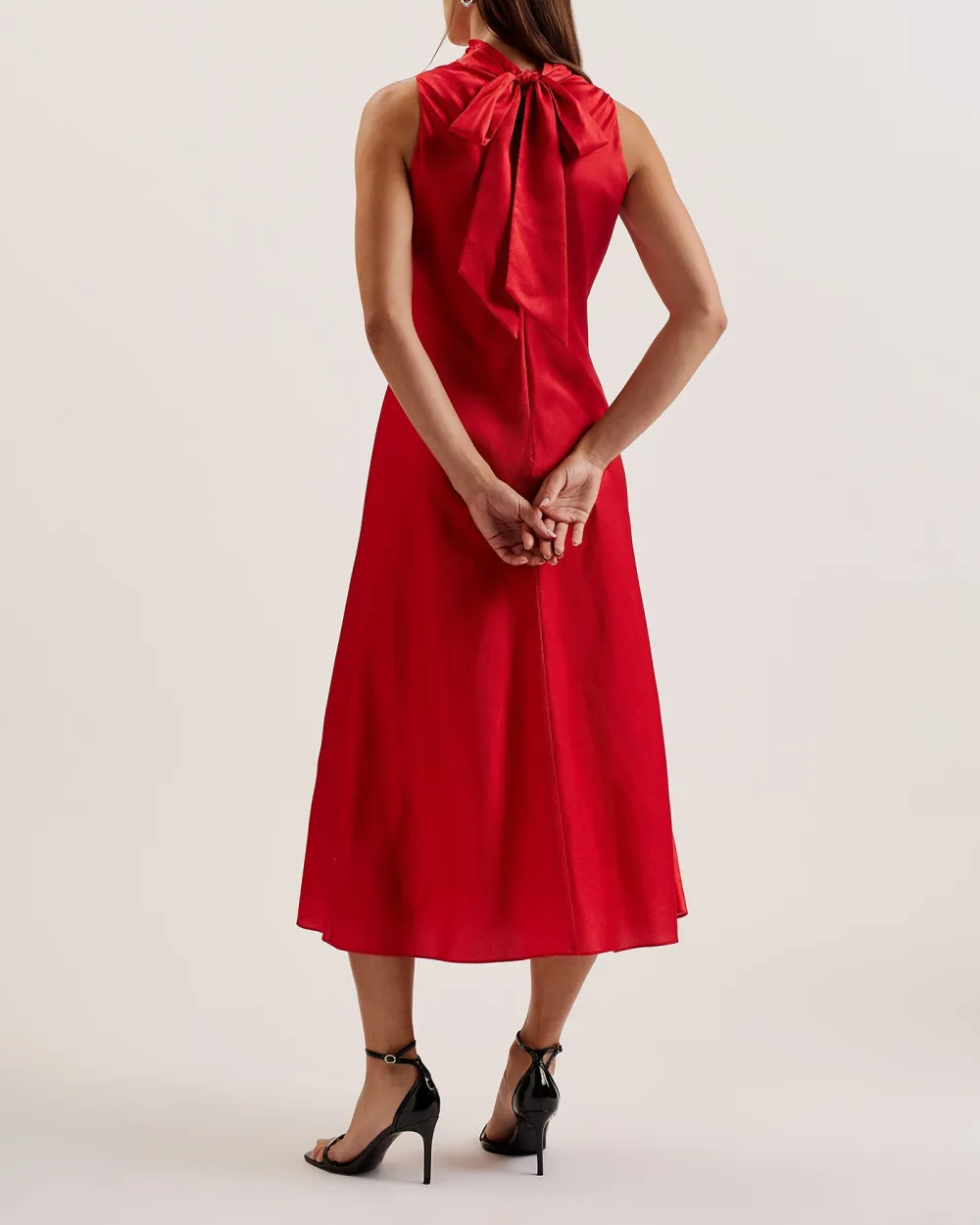 Aliara Printed Cowl Neck Midi Slip Dress Red