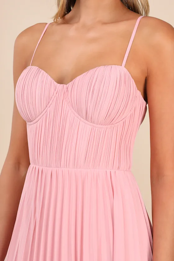 Admirable Elegance Light Blue Pleated Bustier Maxi Dress