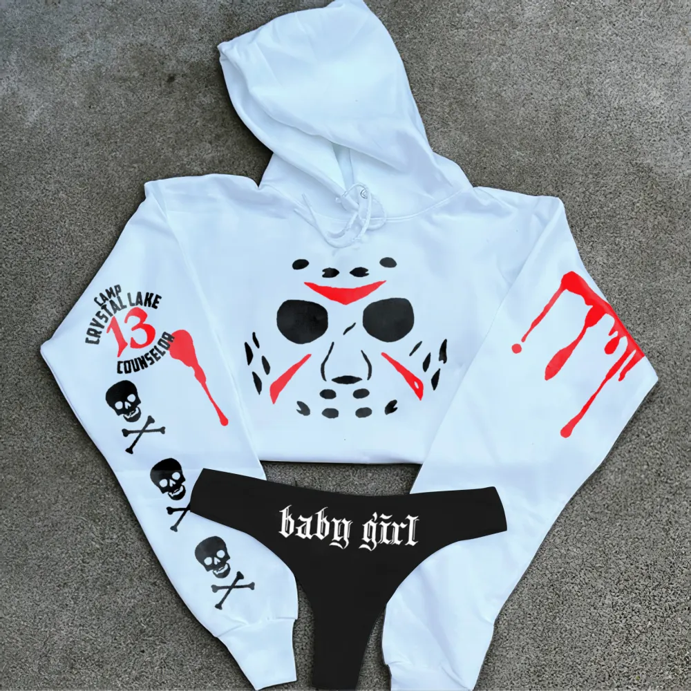 Camp Crystal Lake Counselor Printed Women's Cropped Hoodie & Thong Sets