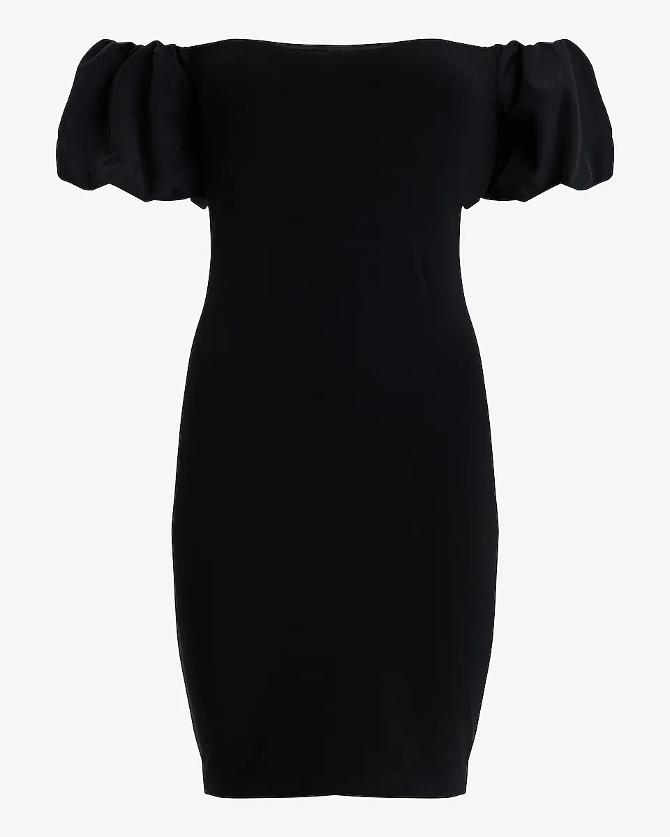 Off The Shoulder Puff Sleeve Sheath Mini Dress