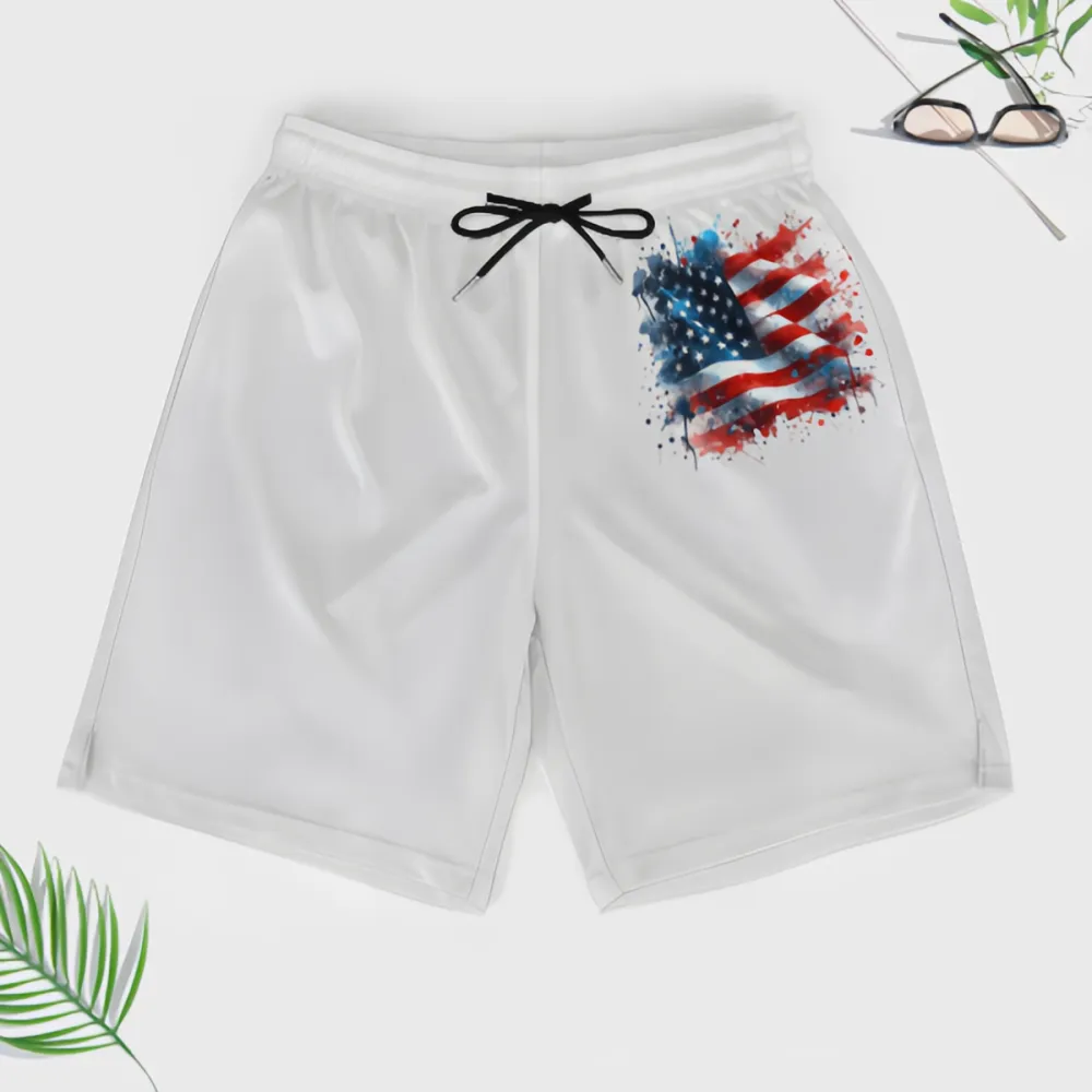 American Flag Watercolor Style Sports Breathable Beach Shorts
