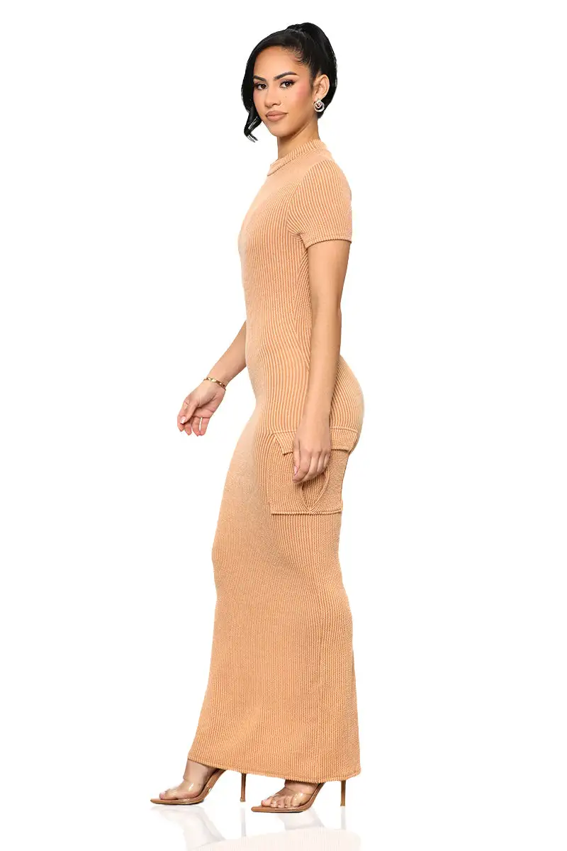 Casual Mock Neck Dress (Tan)-FINAL SALE