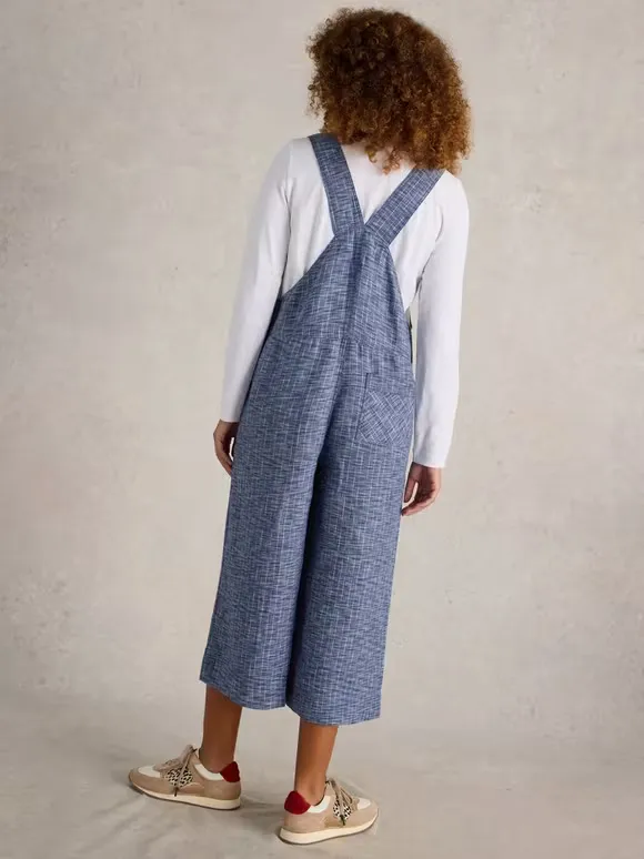 Viola Linen Dungaree In Chambray Blue