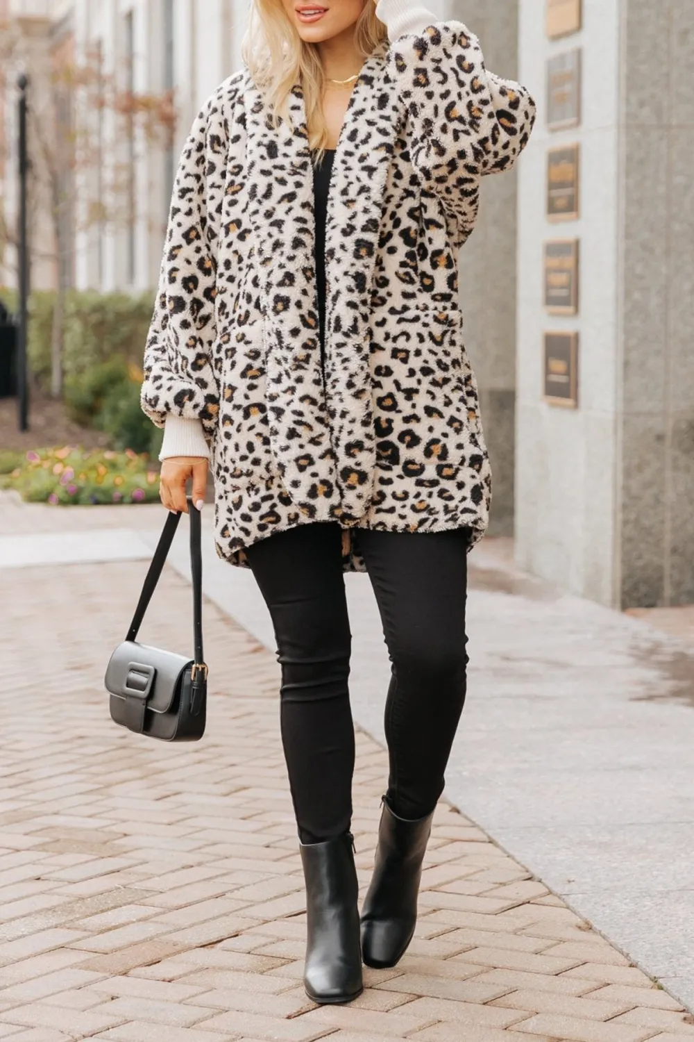 Leopard Teddy Fleece Hooded Cardigan