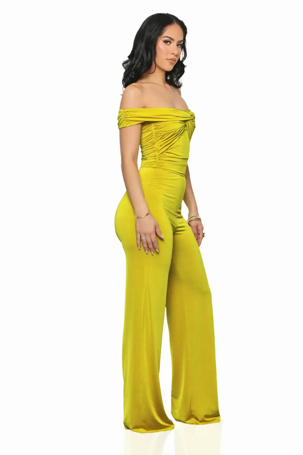 Twisted Off Shoulder Jumpsuit (Citron)