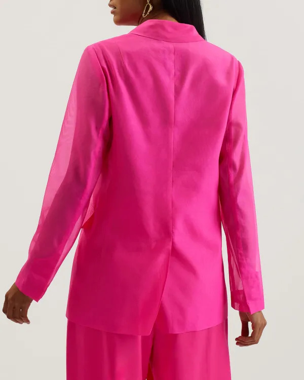 Yomu Oversized Sheer Sleeve Organza Blazer Brt-Pink