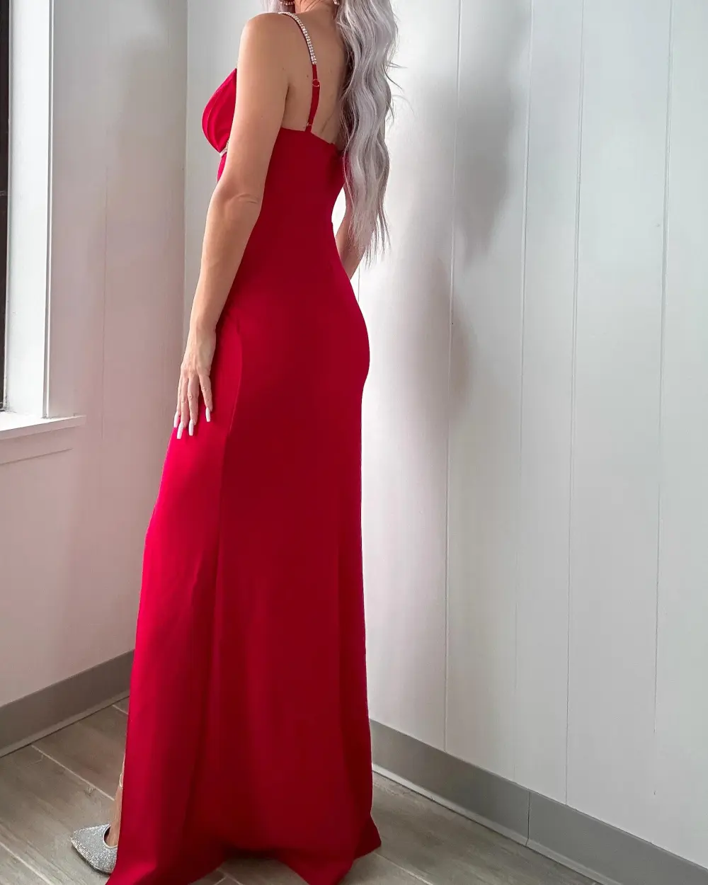 Radiant Rogue Slit Maxi Dress - Red