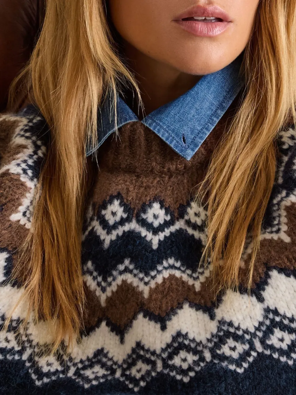 Lowry Navy/Camel Fairisle Pattern Jumper