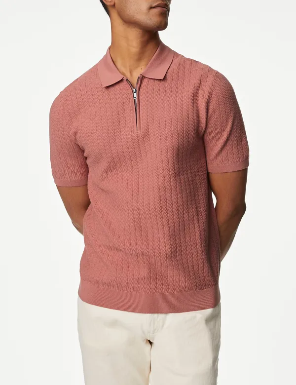 Cotton Rich Textured Knitted Polo Shirt