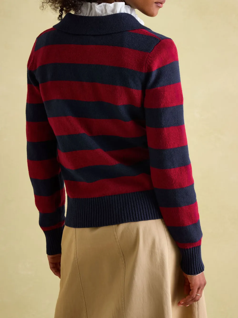 NavyOatmeal V Neck Stripe Jumper with Collar