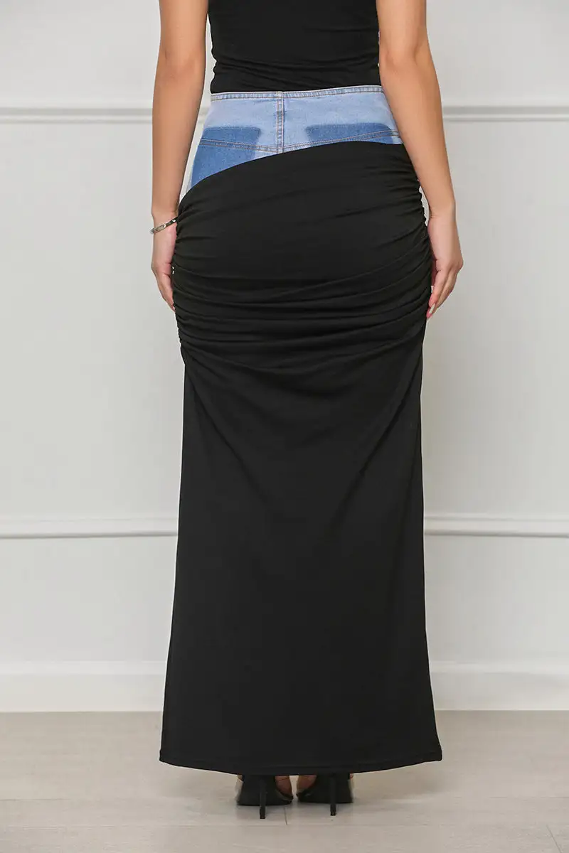Focus On Me Denim Skirt (Black Multi)
