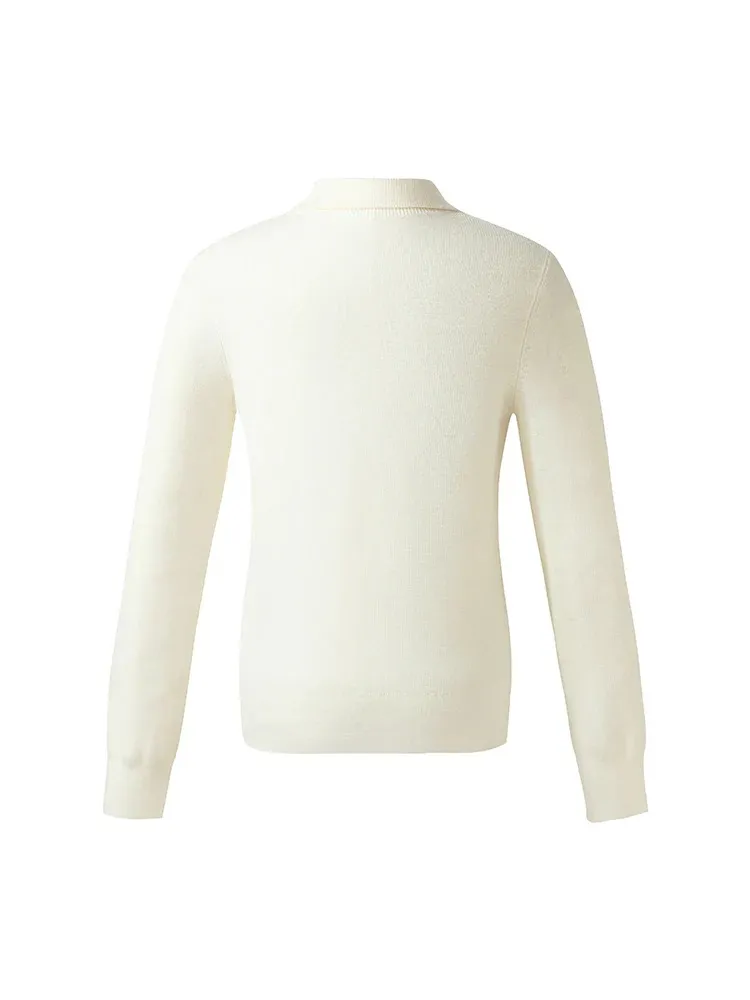 100% Wool Half Button Turtleneck Women Sweater